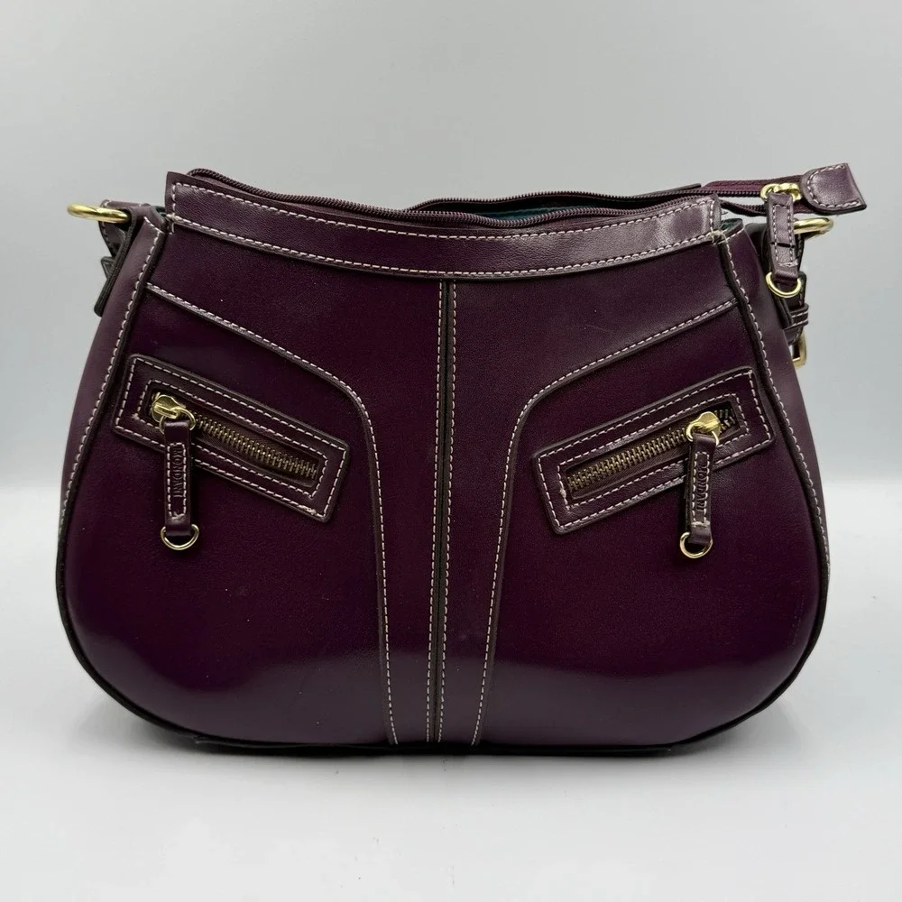 Mondani New York Purple Leather Shoulder Bag Y2K Zip Pocket Purse‎